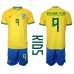 Brasil Richarlison #9 Hjemmedraktsett Barn VM 2022 Korte ermer (+ Korte bukser)